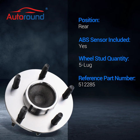 Rear Wheel Bearing And Hub Assembly Set Of 2 For Chevy Malibu 2004 2012 Cobalt 2009 2010 HHR 2008 2010 Pontiac G6 2005 2010 Saturn Aura 2007 2009 5 Lug With ABS Ready To Roll showing 5-lug design and ABS sensor