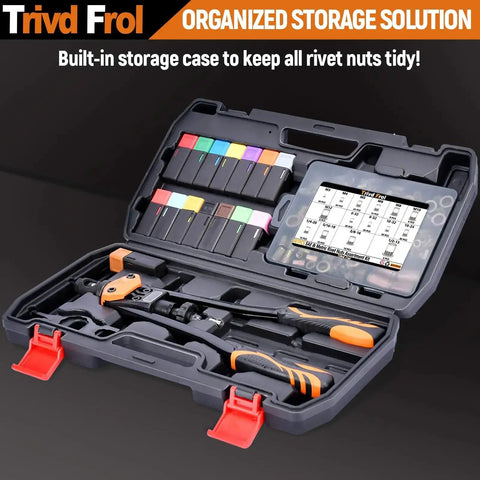 Beefed Up 16 Inch Rivet Nut Tool Kit With 15 Metric And SAE Mandrels, 281 Piece Nutsert Nut Kit, Pro Grade Rivet Nut Gun Set And Rugged Carrying Case For Metal Fabrication Auto DIY Projects