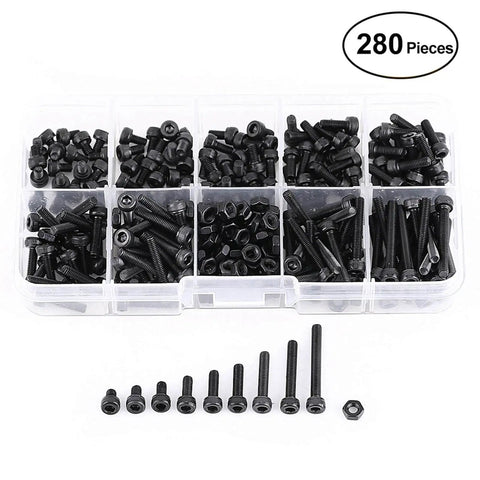 280-Piece M3 Cap Head Hex Socket Bolts And Nuts Assortment Set For Tight Spaces in plastic organizer