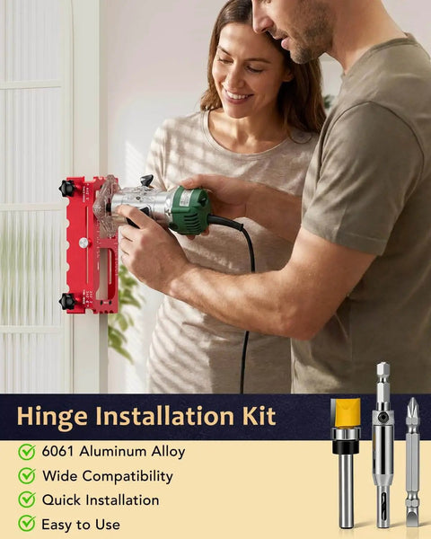 Couple using Adjustable Door Hinge Jig Tool For Router Durable Aluminum Mortise Jig Fits Door Hinges From Two And A Half To Five Inches