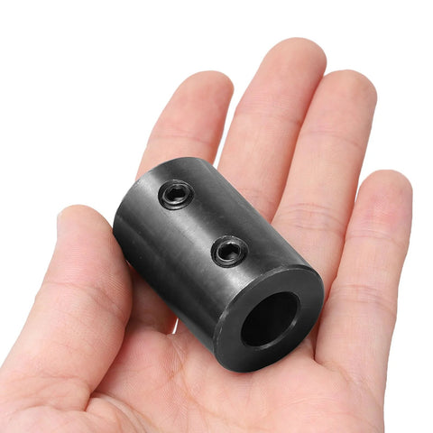 2-piece shaft coupling, 1/2 in bore, 1 in OD, 1.5 in long, black oxide steel, rigid motor wheel coupler with 2 set screws