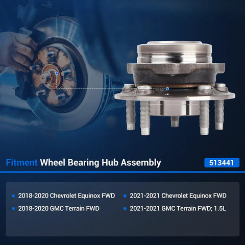 Rear Wheel Bearing Hub Assembly Fits Chevy Equinox And GMC Terrain 2018 Through 2021 Rear FWD 5 Lug With ABS 513441 Replacement For Rear Suspension On GM Vehicles