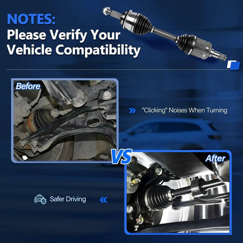 CV Axle Front For Nissan Altima 2013 2014 2015 2016 2017 2018 2 Pieces Left And Right Driver Passenger Sides FWD Automatic Transmission Two Point Five Liter Compatible with installation comparison before and after.