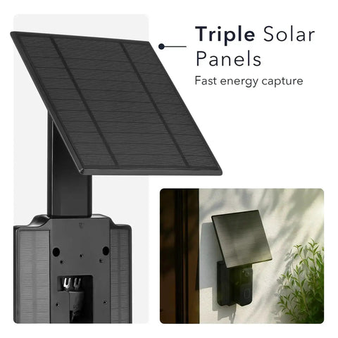 Solar Charger For Blink Video Doorbell 2nd Gen with triple solar panels attached to wall, delivering continuous power.