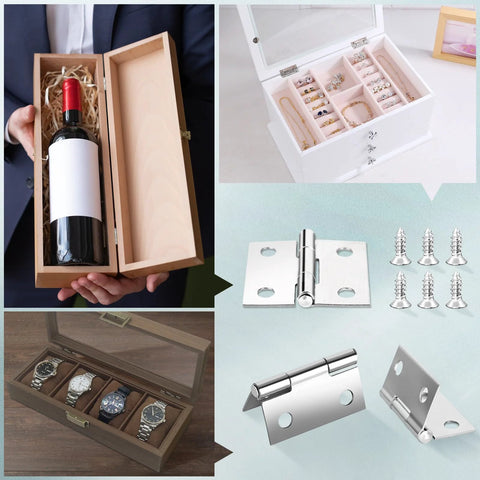 Hinges, 14-pack, 1-inch stainless steel jewelry box hinges with screws; silver hardware for wooden boxes