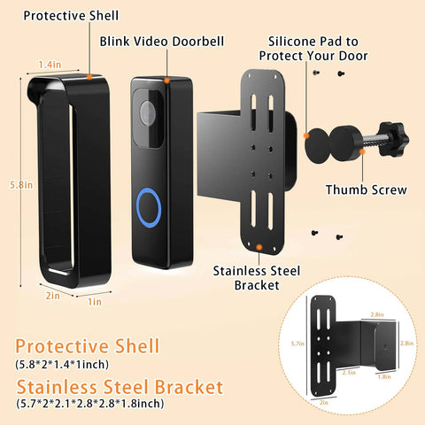 Diagram showing Anti Theft Doorbell Mount Bracket For Outdoor Cameras With Rain Cover, No Drill Install, Weatherproof. Fits Blink.