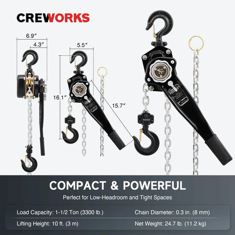 Lever Chain Hoist One And One Half Ton Capacity 3300 Lb Manual Chain Hoist With Ten Ft Lift G80 Galvanized