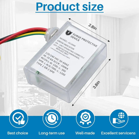 Heavy-Duty HVAC Surge Protector With TPMOV Tech and Three Modes L-G L-L L-N, Watertight Enclosure, 120/240 VAC, UL Listed