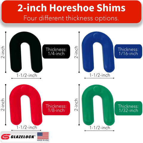 Multipack Horseshoe Shims 400 Pcs U Shape Tile Spacers For Leveling Floors, various thicknesses, 2-inch plastic.