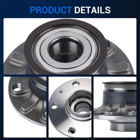 Rear Wheel Bearing And Hub Assembly Non ABS Pair For Audi A3 2006-2020 and VW, multiple views showing flange and lug detail