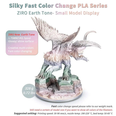 Earth Tone Silk PLA Filament With Dope Gradient Color Change For 3D Printing on model, glossy gradient sculpture display