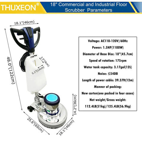 18 Inch Commercial Floor Scrubber Buffer Built Tough Polisher With 1100W Motor And 12L Tank for cleaning hotel floors.