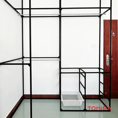 20 Sets Black 2020 Series Aluminum Extrusion Corner Bracket Kit installed as part of a room partition frame setup, matte black finish.
