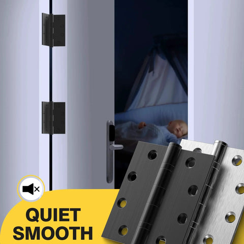 Ball Bearing Door Hinges 4.5 By 4 Inches Matte Black Square Corner 3mm Thick Non Removable Pin No Squeak in use