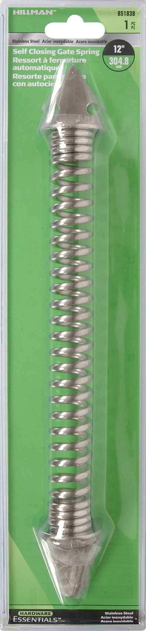 Stainless steel self-closing gate spring, 12-inch, Hillman hardware