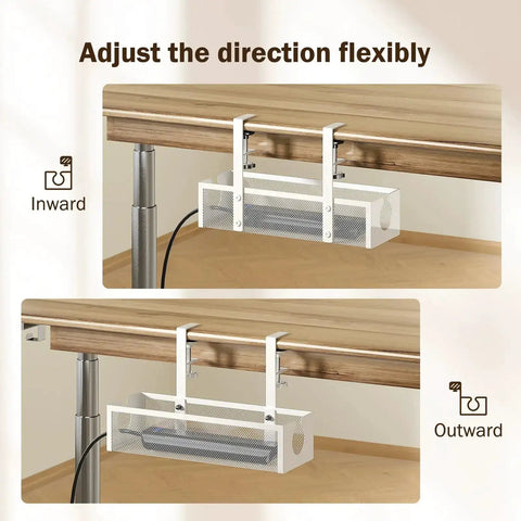Under Desk Cable Management Tray No Drill Metal Mesh Organizer For Home Office With F Clamp Mount and Open Holes