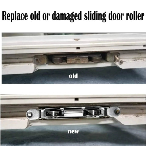 Comparison of old and new Heavy Duty 304 Stainless Steel Patio Door Roller Assembly With One And One Quarter Inch Wheels.