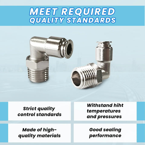 2-pack FLOVENTIS stainless steel pneumatic elbow fittings, 1/4 in NPT male to 1/4 in tube OD, push-to-connect.