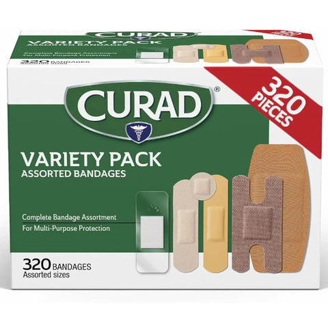 320 Count Assorted Bandages Variety Pack With 5 Styles Waterproof Sheer Plastic Heavy Duty Flex Fabric Box