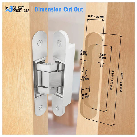 Installed Concealed Door Hinges For 180 Degree Swing, 3 Way Adjustable, Black 6 Inch Pair Ultra Sleek Discreet Hardware