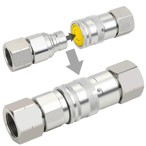 ANCIMOON 3/4in NPT skid steer hydraulic quick-connect couplers with Bobcat flat-face fittings, chrome body, 2 dust caps