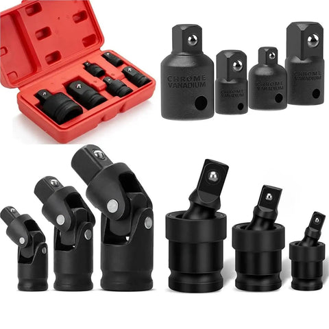 Ultimate swivel impact socket set in a red case, 7-piece, 1/2-inch drive with chrome-vanadium sockets and wobble adapters