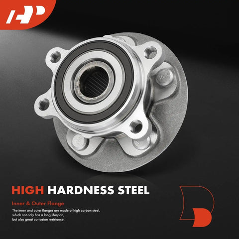 Close-up of Two Front Wheel Bearing and Hub Assemblies Set 5 Lug for Toyota Camry 2018 to 2024, showcasing steel construction
