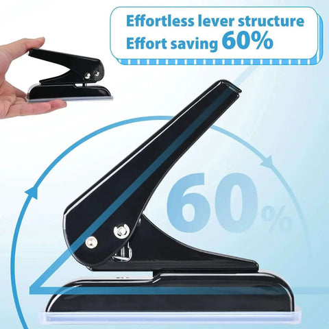 Heavy Duty Single Hole Punch With One Quarter Inch Hole 30 Sheet Capacity U Shaped Cutter Head Makes It A True Workhorse For ID Cards Chipboard Art Projects Saves About Sixty Percent Labor Black.