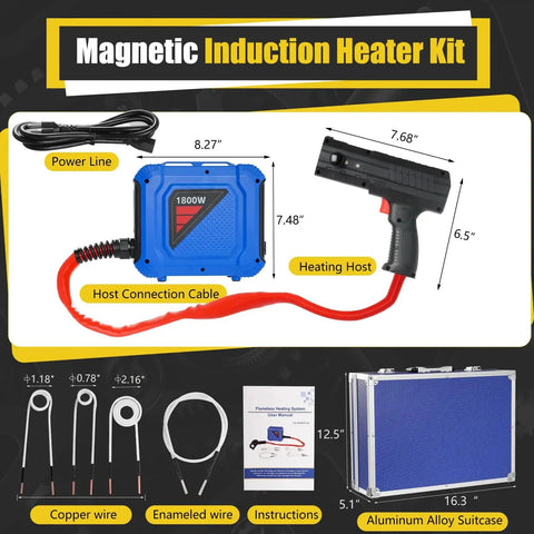 Induction Heater Kit 1800W For Bolt Removal And Rusty Screw Loosening Ultra Fast Heat Up In 8 Seconds Lightweight One Handed Design