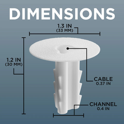 Single feed-through bushing for RG6 coax, white plastic wall grommet for indoor/outdoor use