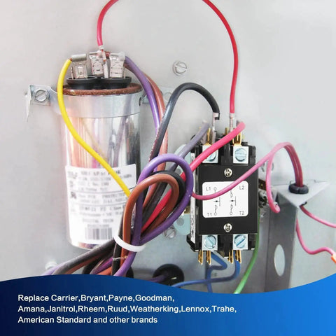 Heavy Duty 40 Amp 24V AC Contactor For Air Conditioner Two Pole Definite Purpose NO Coil installed with wires connected