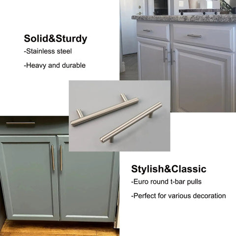 Brushed Nickel Stainless Steel Cabinet Pulls 6 Inch Overall Length With Four Inch Hole Centers And Half Inch Projection ten pack