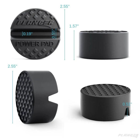 Power Pad Flat Premium Rubber Jack Pad For Trolley Jacks Vehicle Lifts And Axle Stands Universal Fit Keeps Your Ride Safe From Dings Pinch Weld Sill On Cars SUVs And Trucks Great For Car Tuning And Maintenance, dimensions showing top and side views