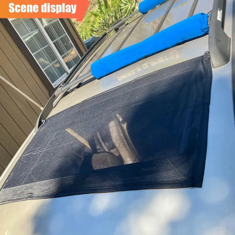 Magnetic Car Sunroof Shade Mesh UV Protection Net For Mosquito Window Cover installed on vehicle sunroof.