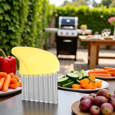 Yellow Stainless Crinkle Cutter for veggies and fries strong long lasting potato carrot chip slicer durable kitchen gadget with ergonomic handle