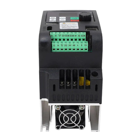 Front view of 1.5KW VFD Variable Frequency Drive for CNC Spindle Motor Speed Control with cooling fan and heat sink