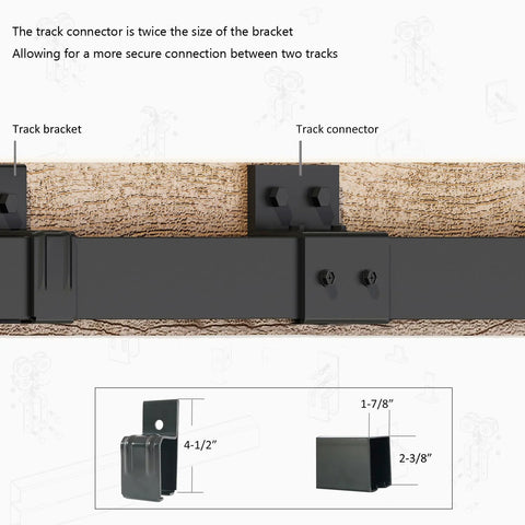 Rugged Heavy Duty 12 Foot Exterior Sliding Barn Door Hardware Kit for Outdoor Use Wall Mount Track System with bracket and connector details.