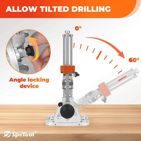 Portable Drill Guide With One Half Inch Chuck And Liner Ball Bearings, Adjustable 0 To 60 Degree Multi Angle Drill Guide