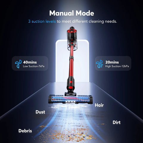 Comvtu cordless stick vacuum cleaner, rave red, 4-in-1 with 2 adjustable suction levels and 40/20 min runtimes