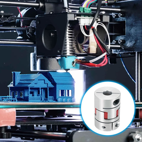 Aluminum shaft coupling 7–12 mm, flexible spider jaw, 50 mm L × 35 mm D for 3D printers