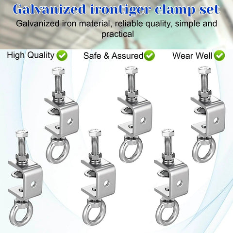 Six Pack Stainless Steel C Clamps With 4.72 Inch Beam Depth And M8 Screw Ring in a front display