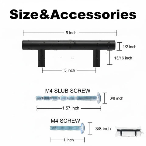 Diagram showing dimensions of 15 Pack Black Cabinet Handles 5 Inch Stainless Steel Drawer Pulls With Precise Hole Spacing And Included Screws