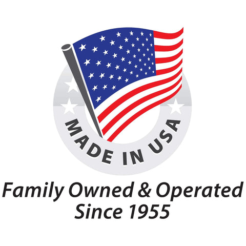 American flag with 'Made in USA, Family Owned & Operated Since 1955' text underneath.
