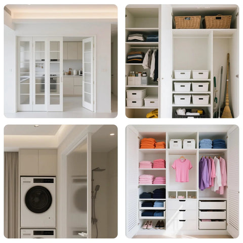 Six Piece Bi-Fold Door Top Roller Guide Wheels And Top Pivot Kit With Spring Loaded installed on folding closet doors