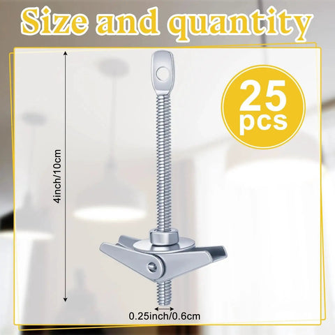 Eye Lag Toggle Bolts Kit 25 Pcs One Quarter By Four Inch With One Inch Metal Washers Heavy Duty Wall Anchors