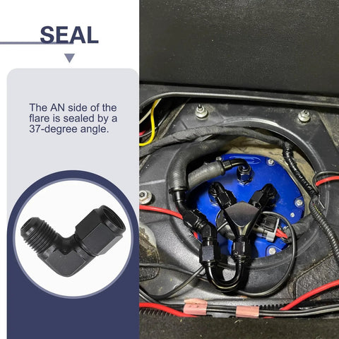 2 Pack 6AN Female To 3/8 Barb 90 Degree Hose Swivel Fittings Aluminum Black Anodized 6061 T6 For Fuel Lines And Pressure Regulator Fittings Durable Rust Resistant Performance For Cars And Trucks installed in engine bay