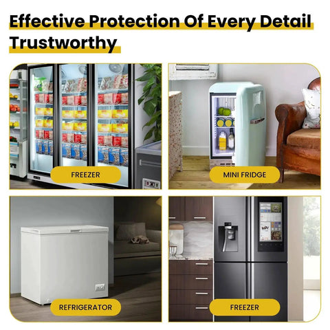 QP2-4r7 Refrigerator Starter Relay and Overload Protector Kit Dope Upgrade shown with various fridge types including freezer and mini fridge
