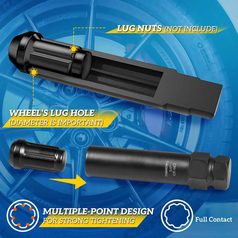 10 Piece Wheel Lock Removal Kit With Spline And Hex Master Keys Remove Rusted Or Stripped Lug Nuts On Aftermarket Wheels CrMo Steel Construction Anti Theft Lock Nut Removal For Jeep Ford Toyota Honda with tools shown