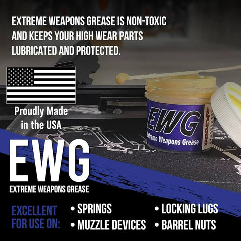 Extreme Weapons Grease EWG For Firearms, Synthetic Light Grease With Extreme Pressure, 4 oz container with firearm parts