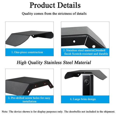 All Weather Stainless Steel Doorbell Rain Cover That Bosses Up Outdoor Protection With Anti Glare Sun Shade Built Tough Against Rain And Sun Durable Weatherproof Shield For Video Doorbells Compatible With E340 C31 C30 S330 S220 And 2K Security Models with high quality stainless steel features displayed.